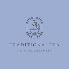 natural green tea line art logo vector symbol illustration design