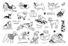 Dogs Funny Pets Vector Illustration Set