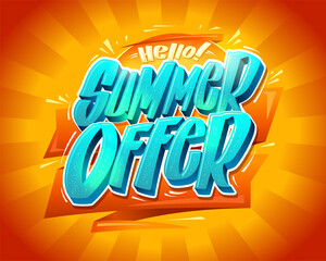 Wall Mural - Summer offer vector banner template with hand drawn lettering