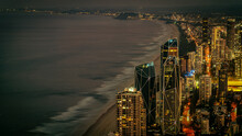 Surfers Paradise City Skyline Illuminated At Night, Gold Coast, Australia 