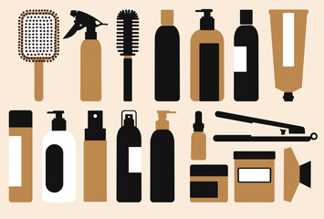 set of hair care stuff hairstyle tube styling vector isolated