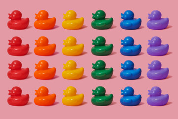 Canvas Print - rubber ducks forming the rainbow flag