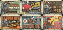 Colorful Vintage Posters Collection With Workmen