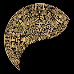 Sticker - Fragment of the ancient Mayan calendar. Vector illustration on black background

