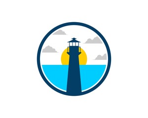 Sticker - Circle shape with lighthouse and beach inside