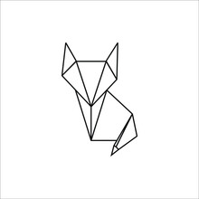 Folded Paper Fox Icon Isolated On White Background.