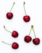 © leanna - Berries of juicy ripe red cherries isolated on white background.