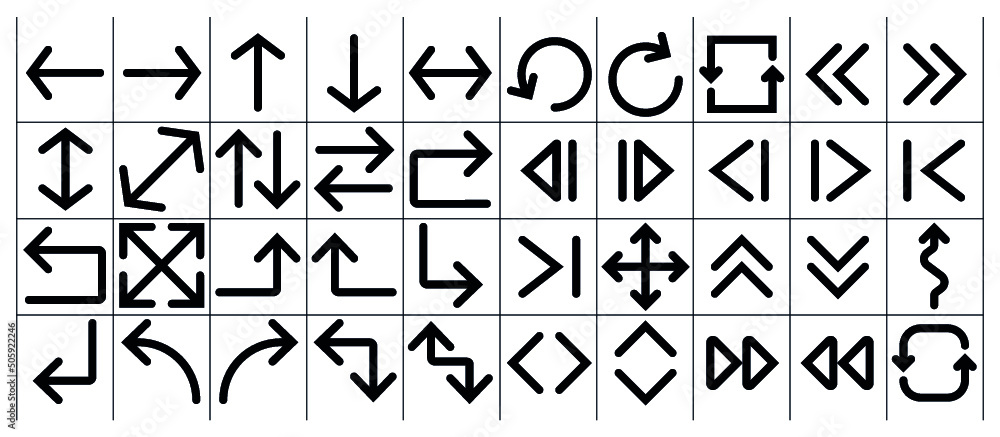 Set of arrow line icons, Set of arrows collection in black color for ...