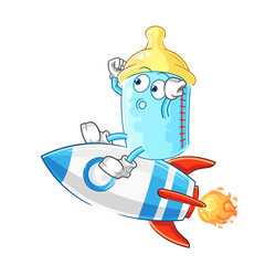 Wall Mural - baby bottle ride a rocket cartoon mascot vector