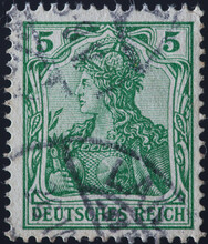 GERMANY - CIRCA 1900: A Postage Stamp From The German Empire, Showing A Woman Of National Mythology Called Germania With Breastplate And Sword And Imperial Crown. Circa 1900