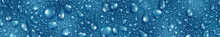 Banner Of Big And Small Realistic Water Drops In Blue Colors, With Seamless Horizontal Repetition