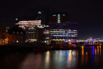 Wall Mural - Hamburg harbor, night city view