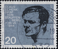 GERMANY - CIRCA 1964: A Postage Stamp From GERMANY, Showing A Portrait Of The Resistance Fighter Against Hitler Claus Schenk Graf Von Stauffenberg . Circa 1964