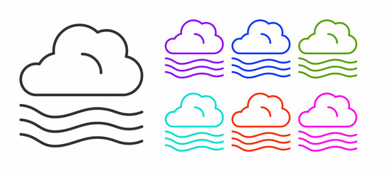 black line windy weather icon isolated on white background. cloud and wind. set icons colorful. vect