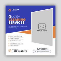 Wall Mural - Cleaning service square flyer social media post or web banner template