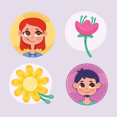 Sticker - persons and flowers