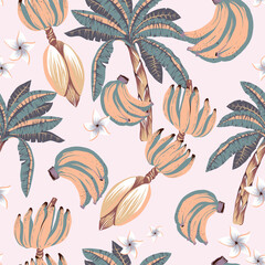 Wall Mural - Tropical vector seamless pattern. Banana leaves, monstera, exotic flowers summer texture