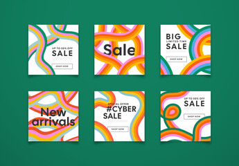 trendy colorful rainbow sale banner collection. retro hippie style psychedelic design set for busine