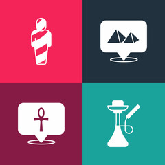 Poster - Set pop art Hookah, Cross ankh, Egypt pyramids and mummy icon. Vector