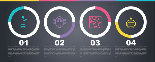 Wall Mural - Set line Location marker, Hockey mask, Route location and Ski lift. Business infographic template. Vector