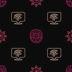 Canvas Print - set line sun, eye of horus and egyptian pharaoh on seamless pattern. vector