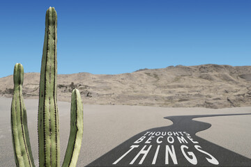 Wall Mural - Thoughts Become Things quote on highway for motivational concept.