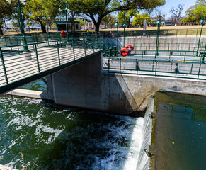 The San Antonio River Lock and Dam, San Antonio, Texas, USA