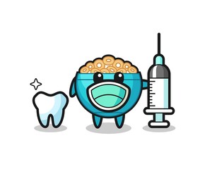 Wall Mural - Mascot character of cereal bowl as a dentist