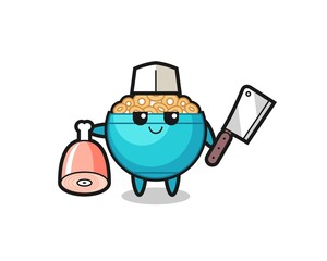 Wall Mural - Illustration of cereal bowl character as a butcher