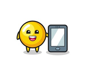 Poster - egg yolk illustration cartoon holding a smartphone