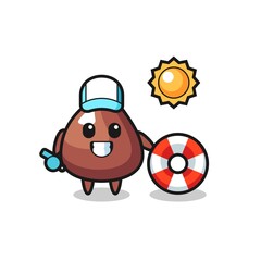 Sticker - Cartoon mascot of choco chip as a beach guard