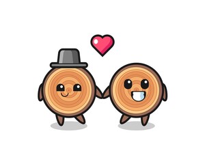 Wall Mural - wood grain cartoon character couple with fall in love gesture