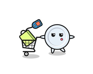 Poster - plate illustration cartoon with a shopping cart