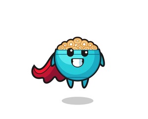 Sticker - the cute cereal bowl character as a flying superhero