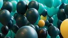 Teal, Turquoise And Yellow Balloons Rising In The Air. Contemporary, Celebration Wallpaper.