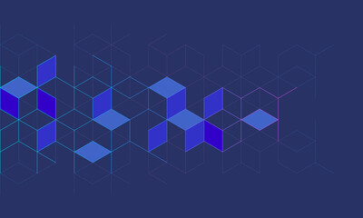 Wall Mural - The graphic design element and abstract geometric background with isometric digital blocks. Blockchain concept and modern technology