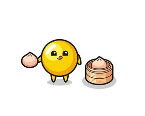 Sticker - cute egg yolk character eating steamed buns