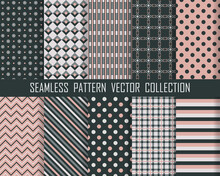 Pink Black Modern Geometric Seamless Pattern Set