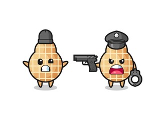 Sticker - illustration of peanut robber with hands up pose caught by police