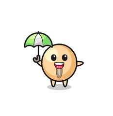 Poster - cute soy bean illustration holding an umbrella