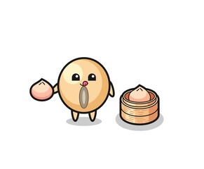 Poster - cute soy bean character eating steamed buns