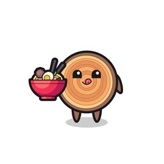 Wall Mural - cute wood grain character eating noodles