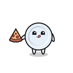 Poster - cute plate cartoon eating pizza