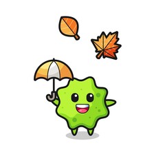 Poster - cartoon of the cute splat holding an umbrella in autumn