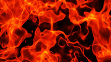 Fire Flames Texture Background, Realistic Abstract Orange Flames Pattern Isolated On Black, 3D Glowing Fiery Render Illustration.