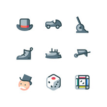 Monopoly Icon Set With Pieces And Mascot Icons