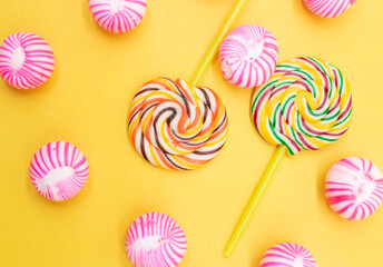 lollipop and candy isolated on background