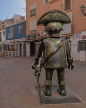 The Bronze Pirate. Pirate Bronze Statue Looking Towards The Square In Denia, Alicante. It Was Made To Remember A Pirates Movie That Was Filmed In Denia.