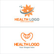 Vector illustration of health logo template with symbol flower blossom and swash tech pixel combination mark design isolated on white background suitable for wellness technology app business service t