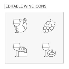 Wall Mural - Wine line icons set. Tasting and consumption of alcohol drinks. Enotourism, grape and taste compatibility. Wine concept. Isolated vector illustration. Editable stroke